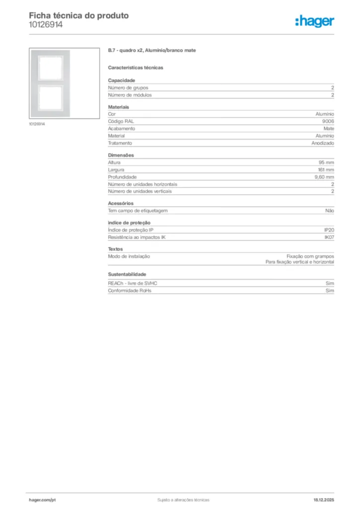 Imagem Hager Ficha técnica do produto 10126914 | Hager Portugal