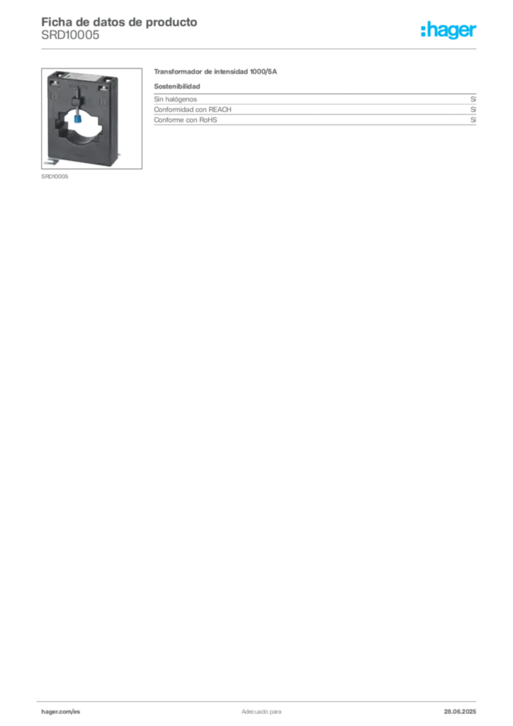 Imagen Hager Ficha de datos de producto SRD10005 | Hager España