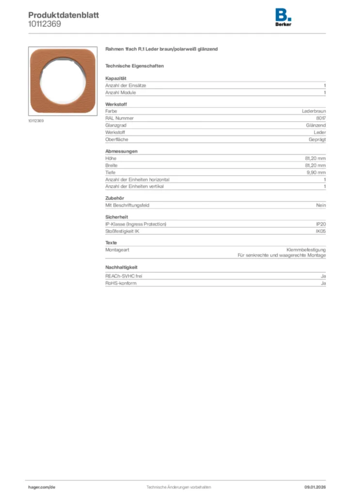 Bild Berker Produktdatenblatt 10112369 | Hager Deutschland