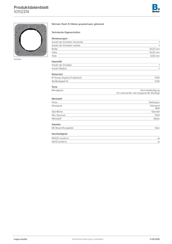 Bild Berker Produktdatenblatt 10112374 | Hager Deutschland