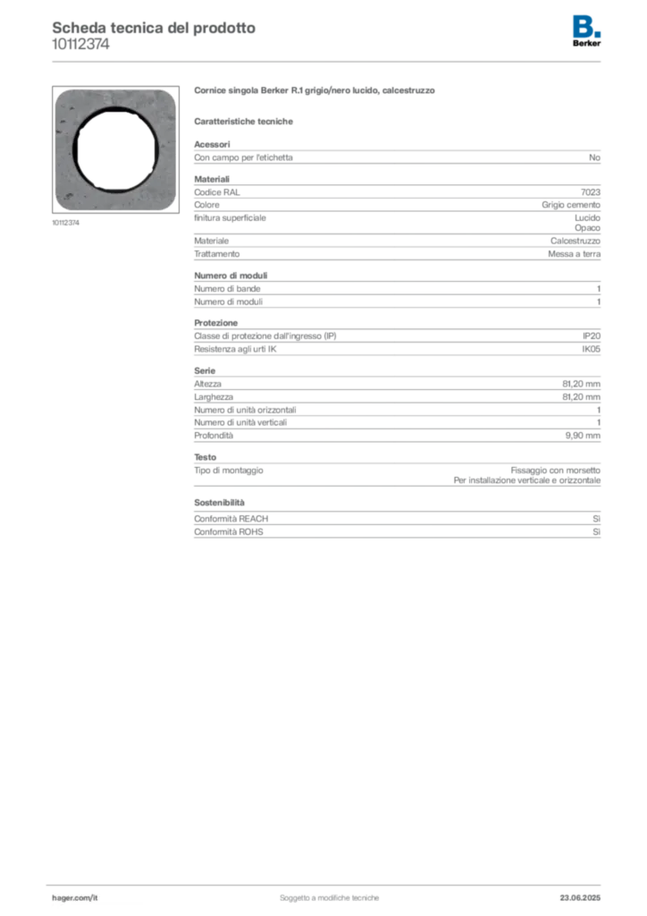Immagine Berker Scheda tecnica del prodotto 10112374 | Hager Italia
