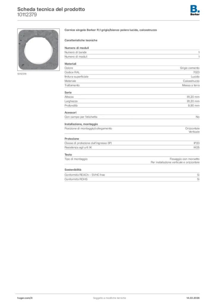 Immagine Berker Scheda tecnica del prodotto 10112379 | Hager Italia