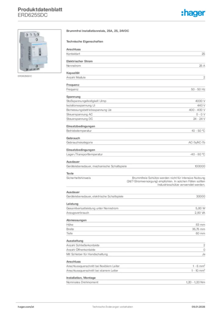Bild Hager Produktdatenblatt ERD625SDC | Hager Deutschland