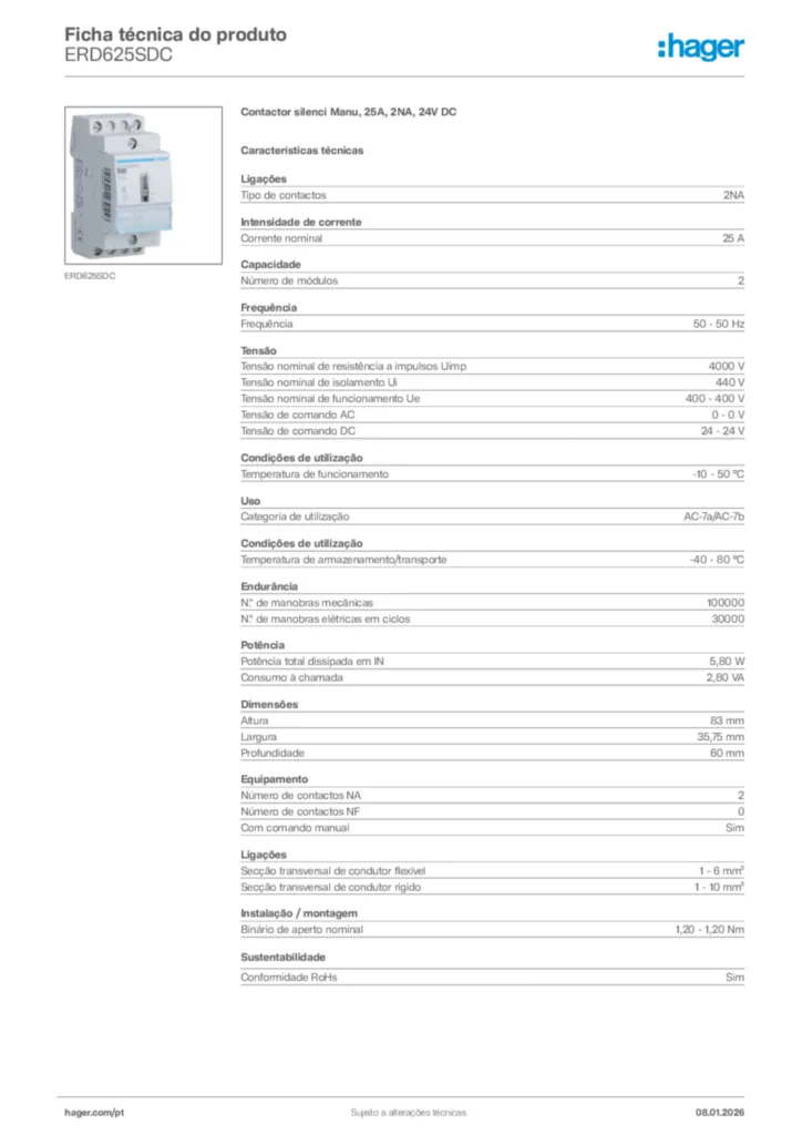 Imagem Hager Ficha técnica do produto ERD625SDC | Hager Portugal