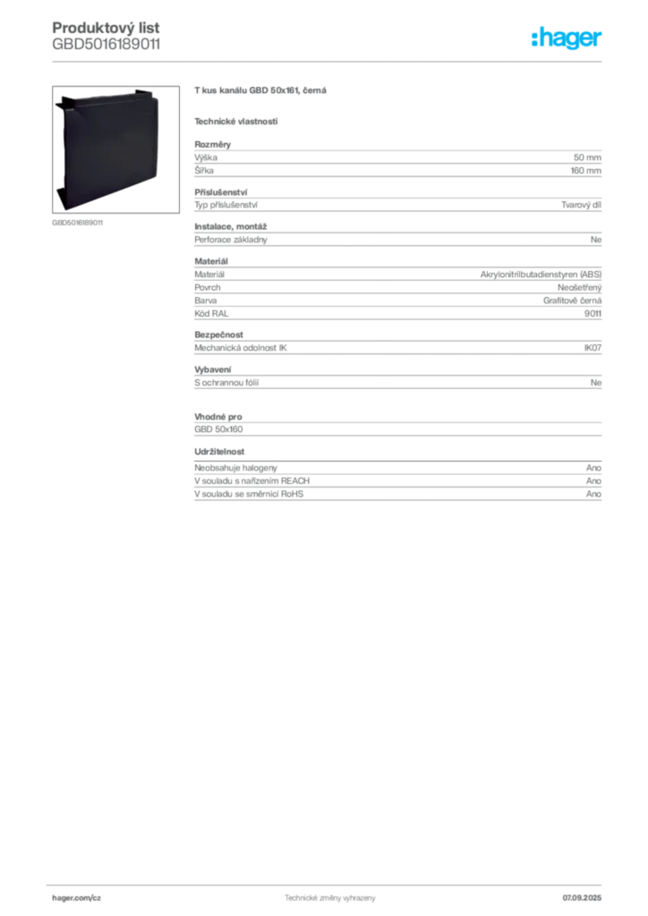 Obrázek Hager Produktový list GBD5016189011 | Hager