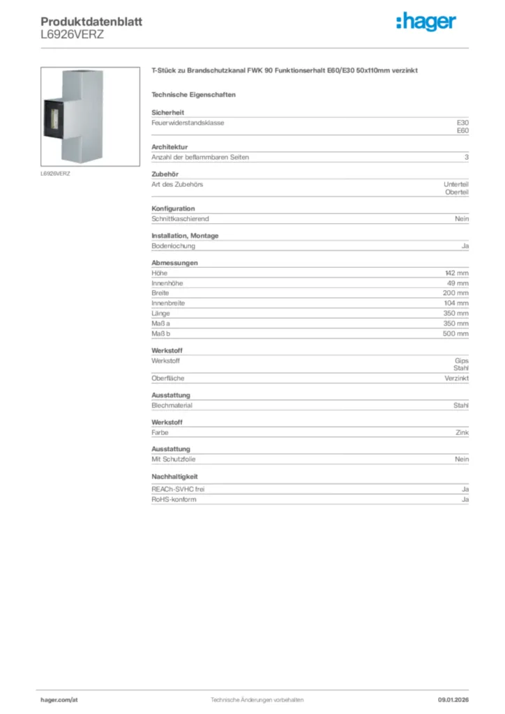 Bild Hager Produktdatenblatt L6926VERZ | Hager Deutschland