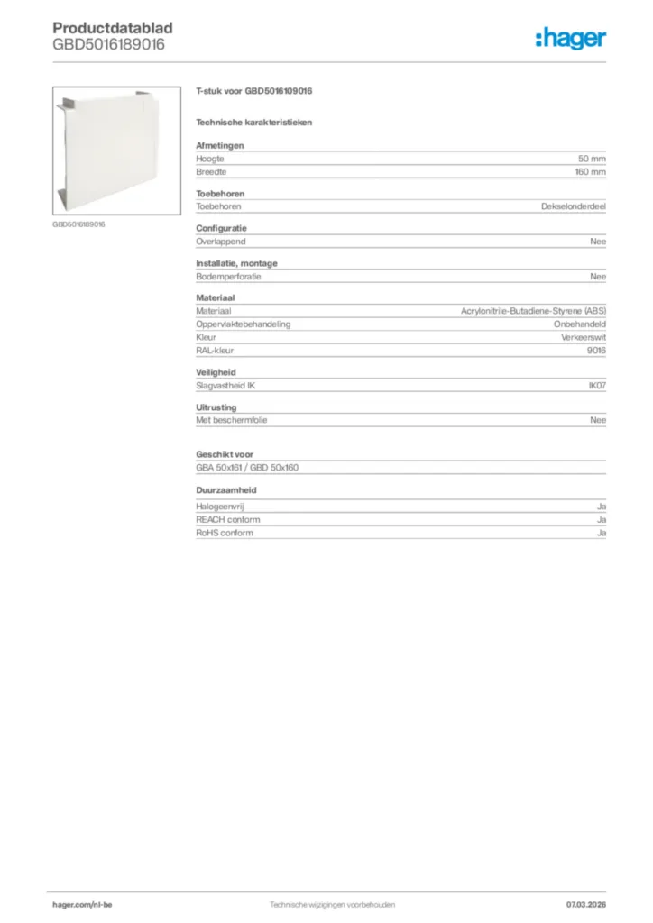 Afbeelding Hager Productdatablad GBD5016189016 | Hager Belgium