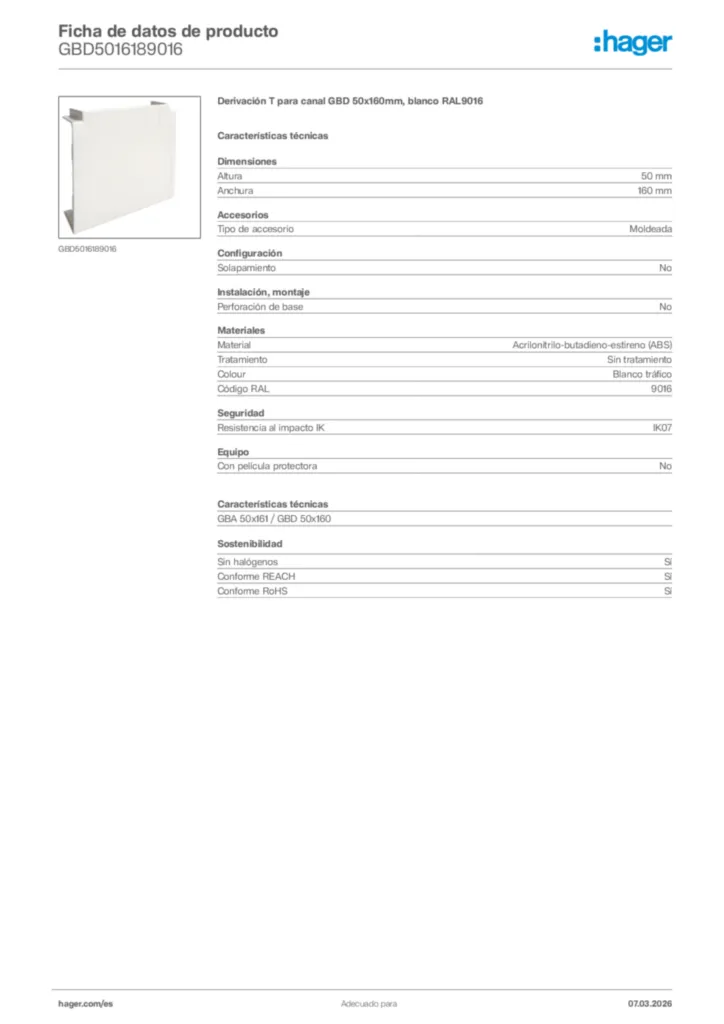 Imagen Hager Ficha de datos de producto GBD5016189016 | Hager España