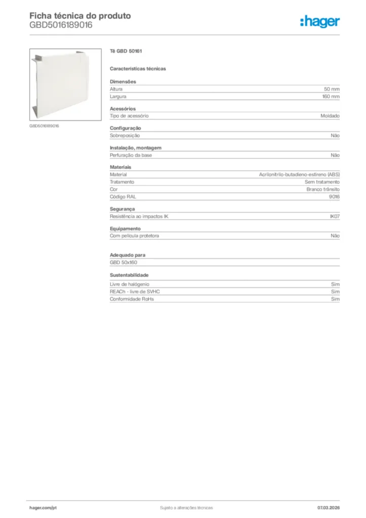 Imagem Hager Ficha técnica do produto GBD5016189016 | Hager Portugal