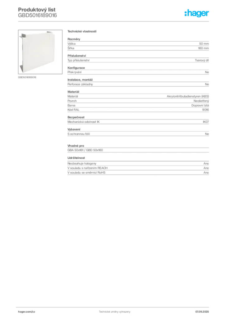 Obrázek Hager Produktový list GBD5016189016 | Hager