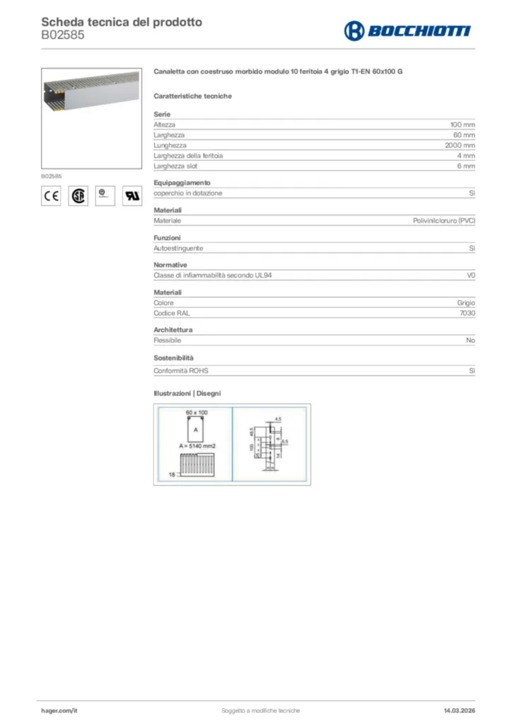 Immagine Bocchiotti Scheda tecnica del prodotto B02585 | Hager Italia