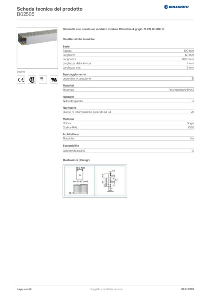 Immagine Bocchiotti Scheda tecnica del prodotto B02585 | Hager Italia