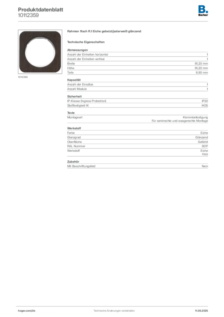 Berker Produktdatenblatt 10112359