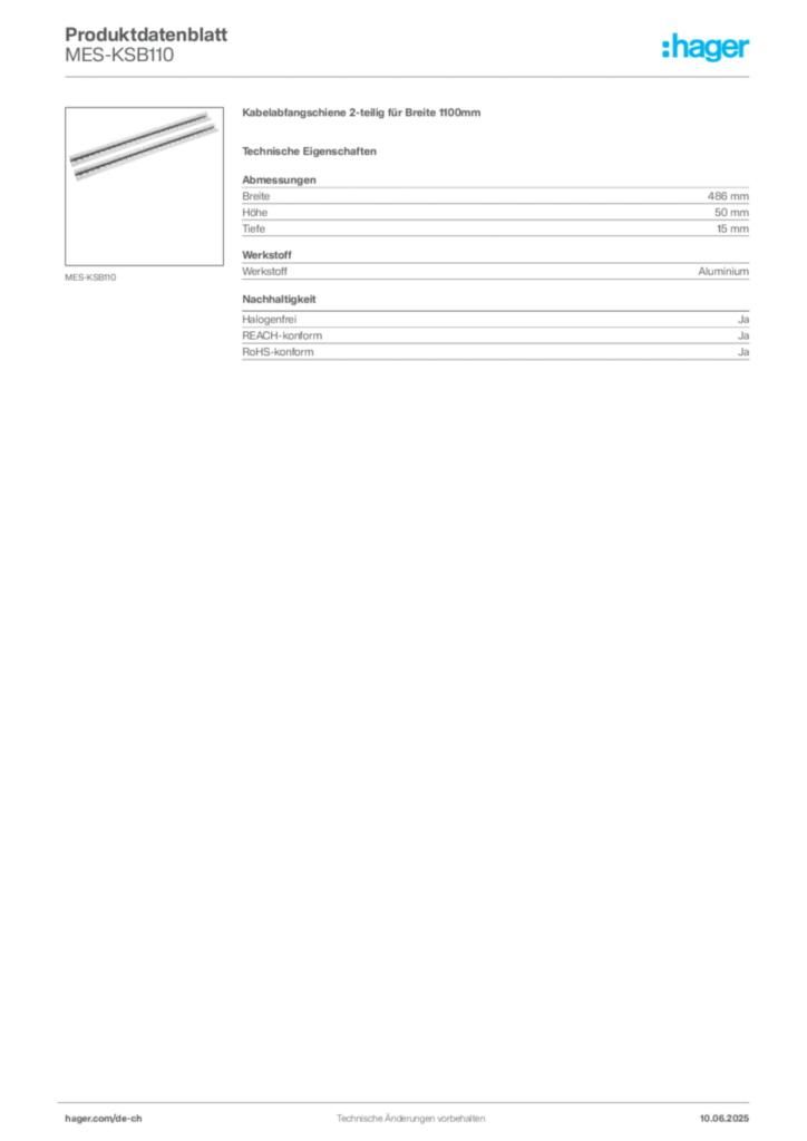 Bild Hager Produktdatenblatt MES-KSB110 | Hager Schweiz