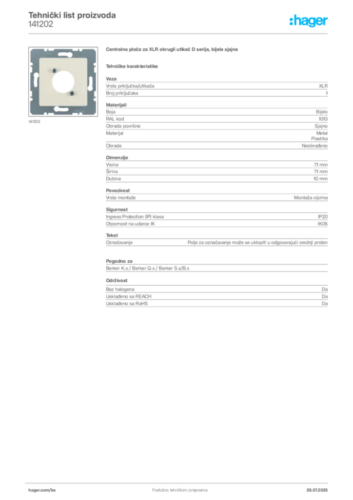 Slika Hager Product data sheet 141202  | Hager