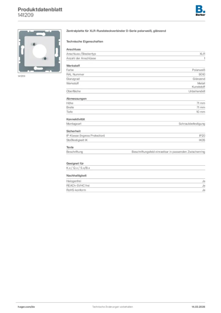 Bild Berker Produktdatenblatt 141209 | Hager Deutschland