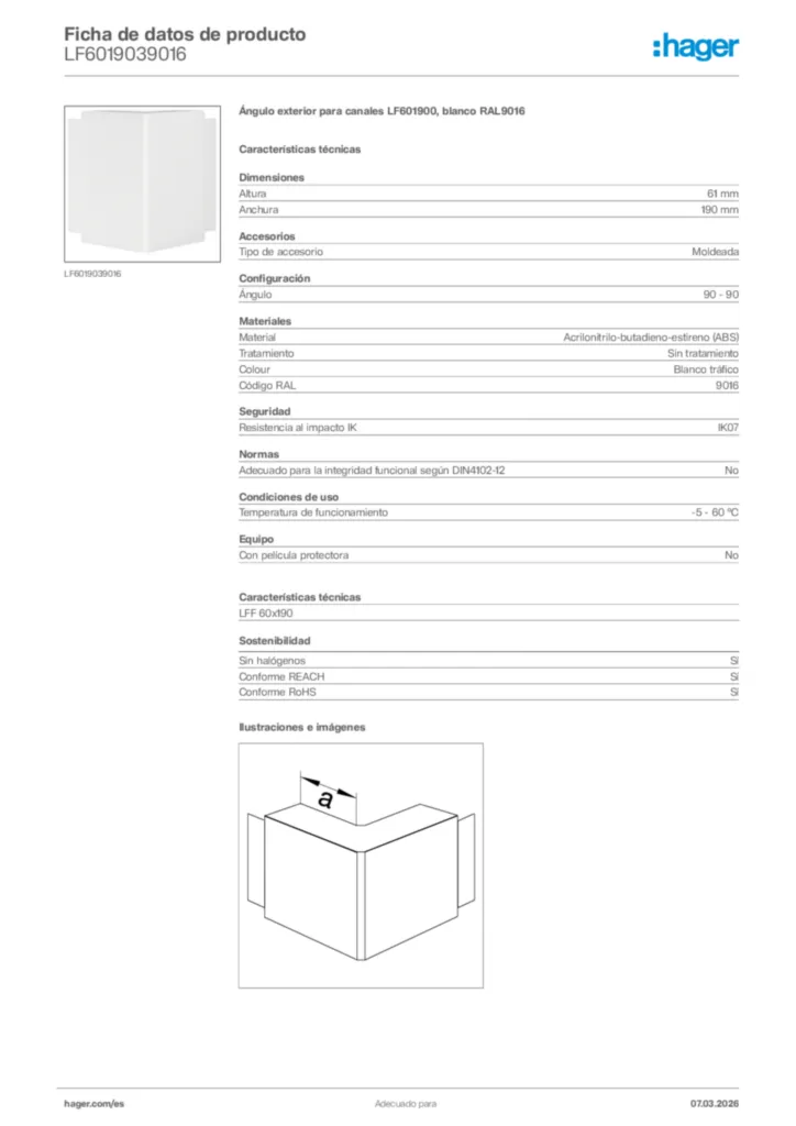 Imagen Hager Ficha de datos de producto LF6019039016 | Hager España