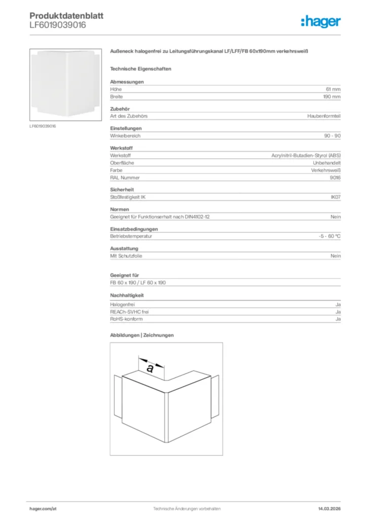 Bild Hager Produktdatenblatt LF6019039016 | Hager Deutschland
