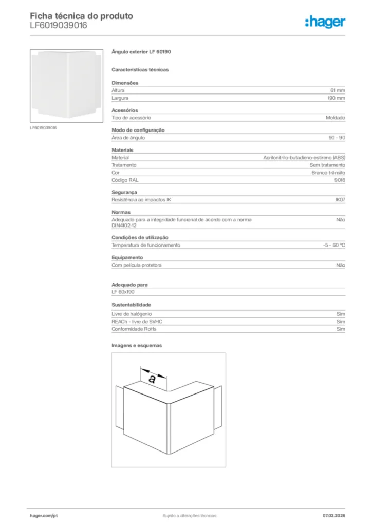 Imagem Hager Ficha técnica do produto LF6019039016 | Hager Portugal
