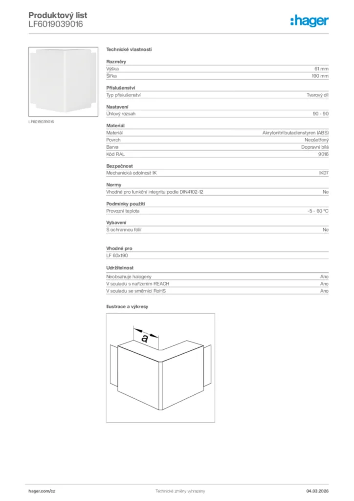 Obrázek Hager Product data sheet LF6019039016 | Hager