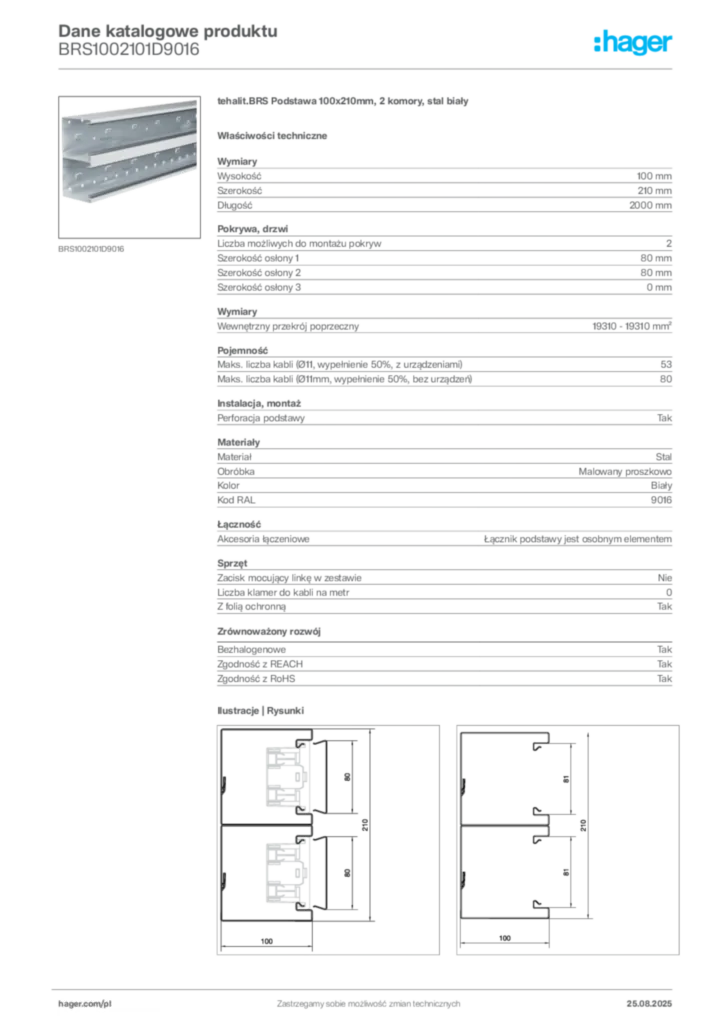 Zdjęcie Hager Karta katalogowa BRS1002101D9016 | Hager Polska