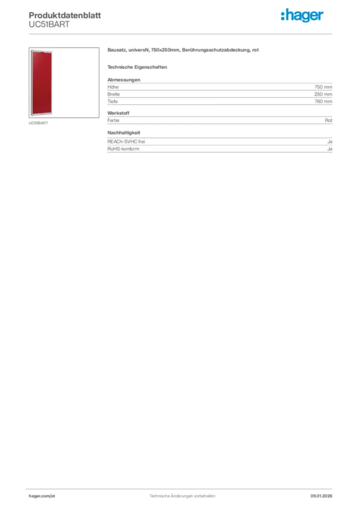 Bild Hager Produktdatenblatt UC51BART | Hager Deutschland