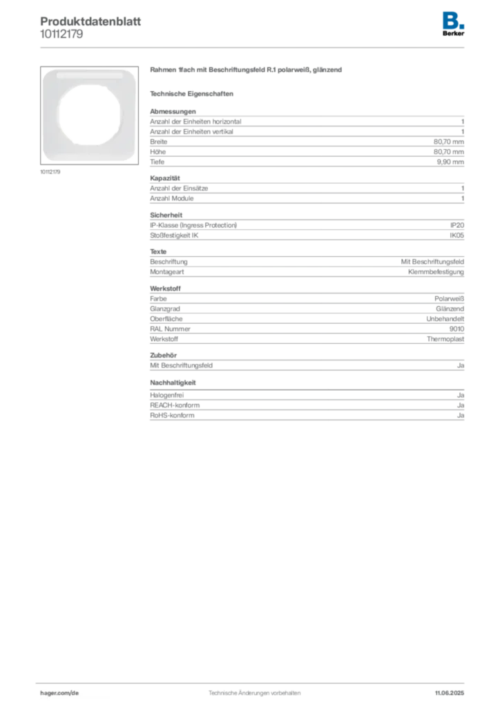 Berker Produktdatenblatt 10112179