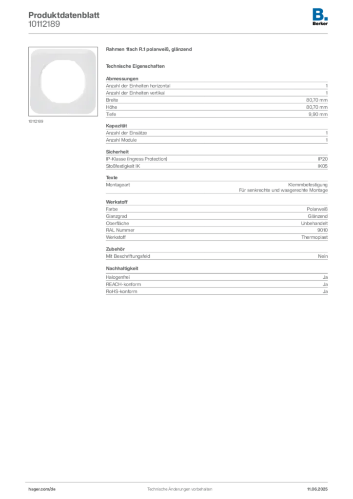 Berker Produktdatenblatt 10112189