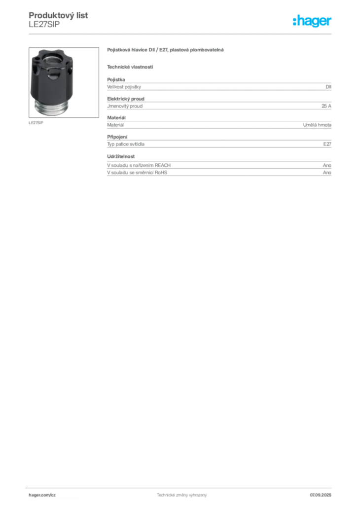 Obrázek Hager Produktový list LE27SIP | Hager