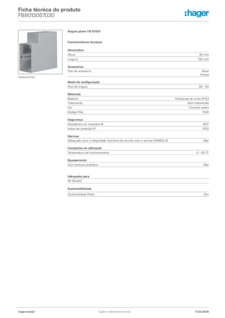 Imagem Hager Ficha técnica do produto FB8013057030 | Hager Portugal