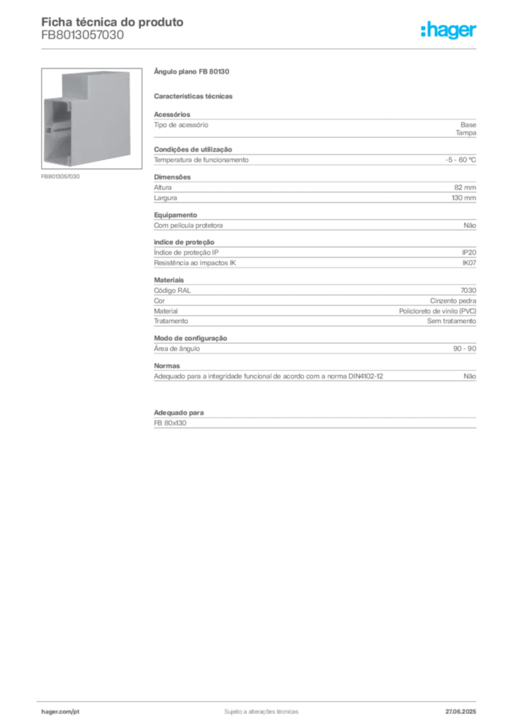 Imagem Hager Ficha técnica do produto FB8013057030 | Hager Portugal