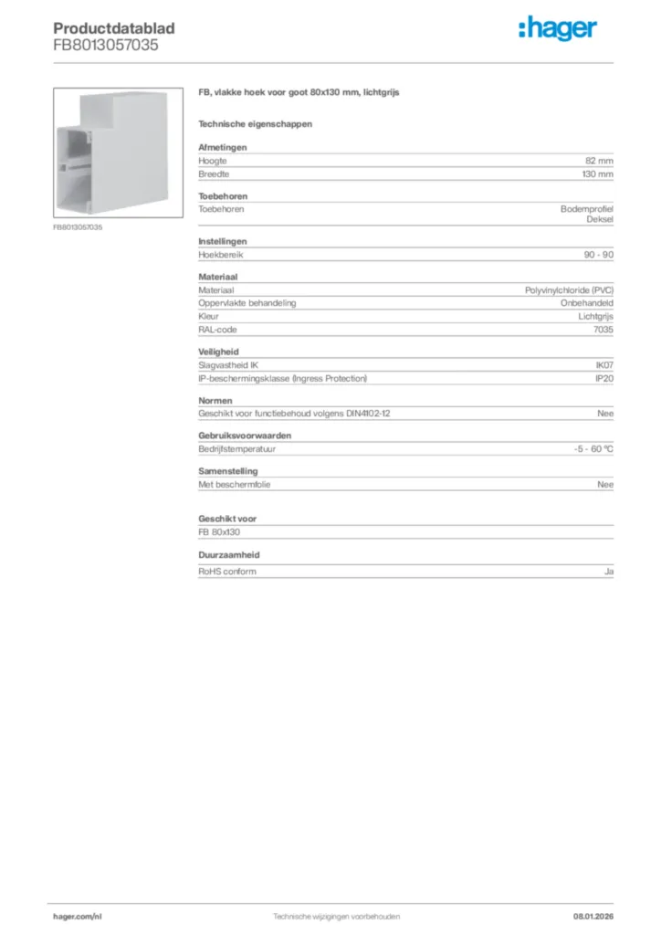 Afbeelding Hager Productdatablad FB8013057035 | Hager Nederland
