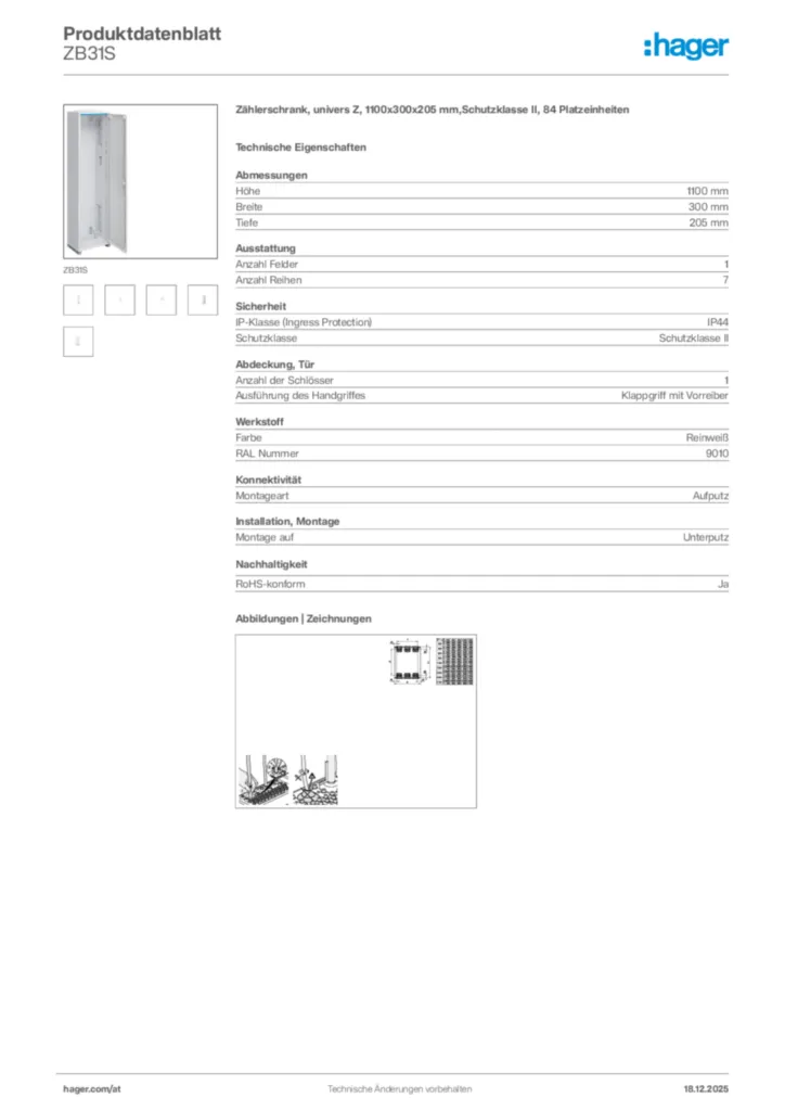 Bild Hager Produktdatenblatt ZB31S | Hager Deutschland