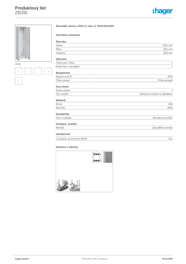Obrázek Hager Produktový list ZB31S | Hager