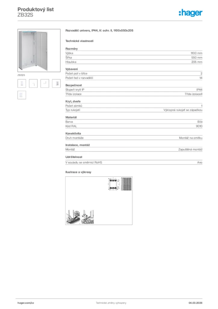 Obrázek Hager Product data sheet ZB32S | Hager