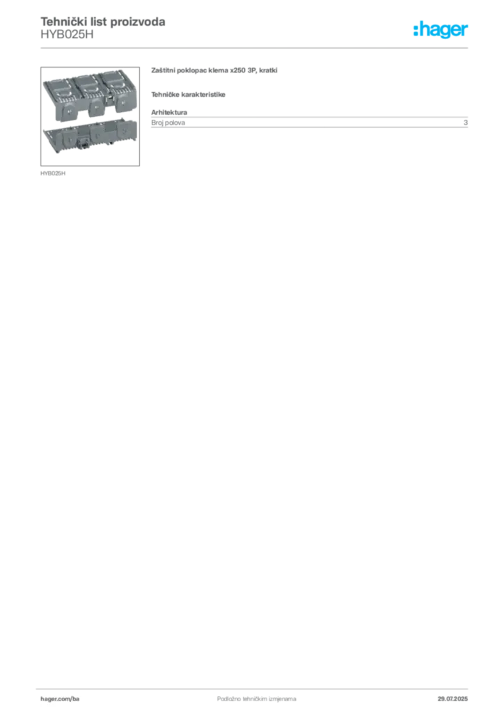 Slika Hager Product data sheet HYB025H  | Hager