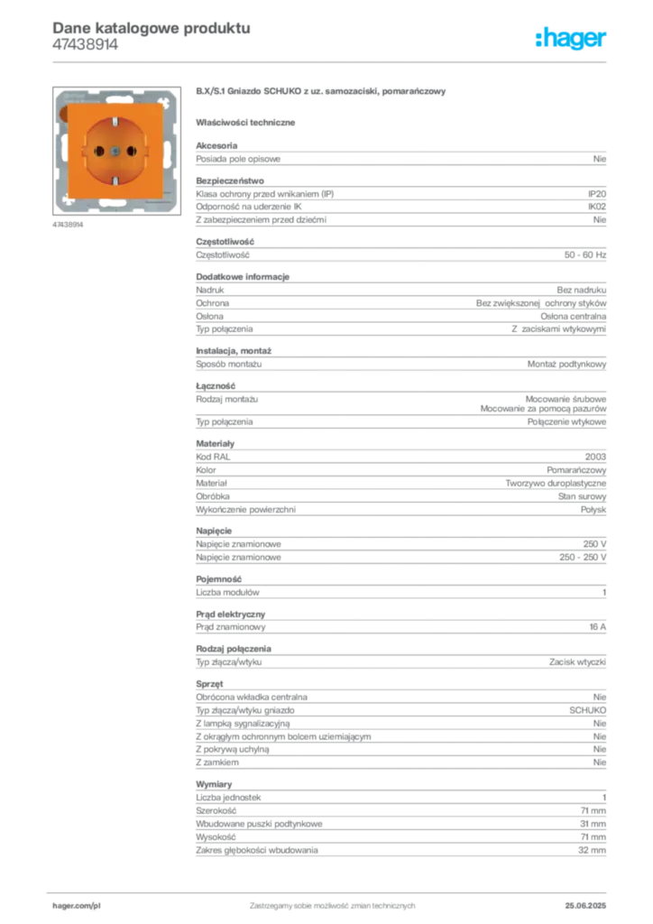 Zdjęcie Hager Karta katalogowa 47438914 | Hager Polska