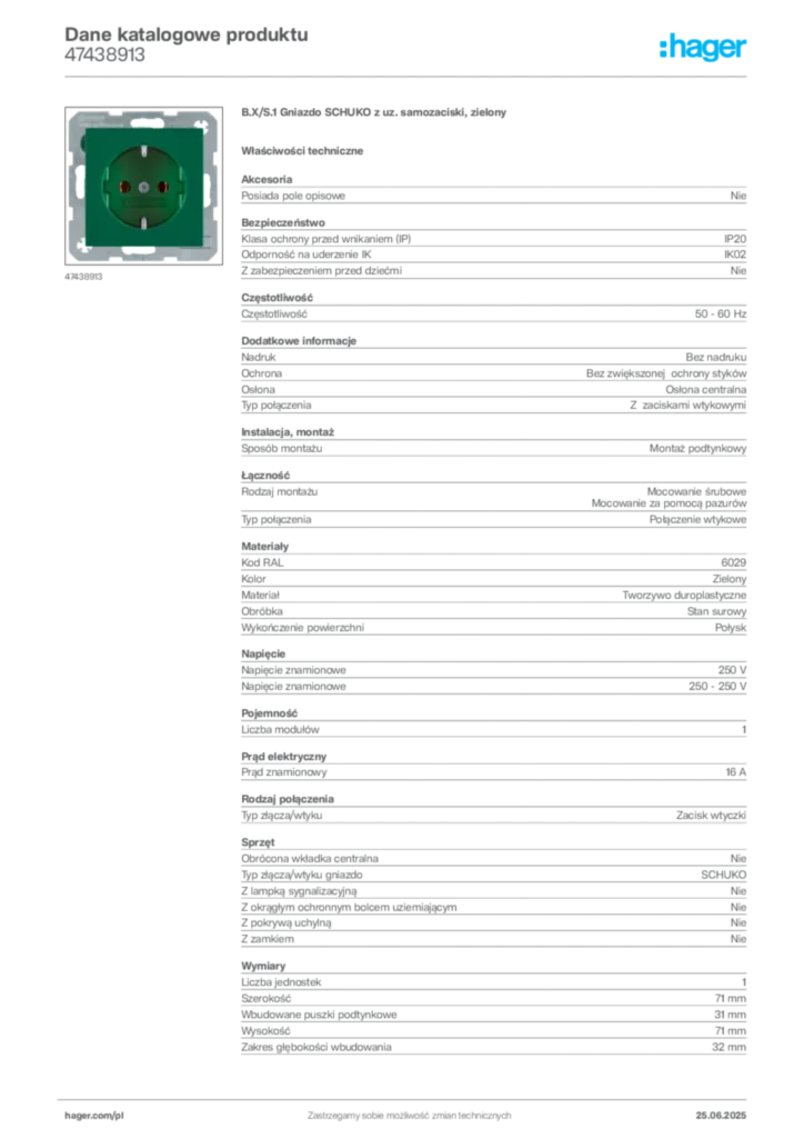 Zdjęcie Hager Karta katalogowa 47438913 | Hager Polska