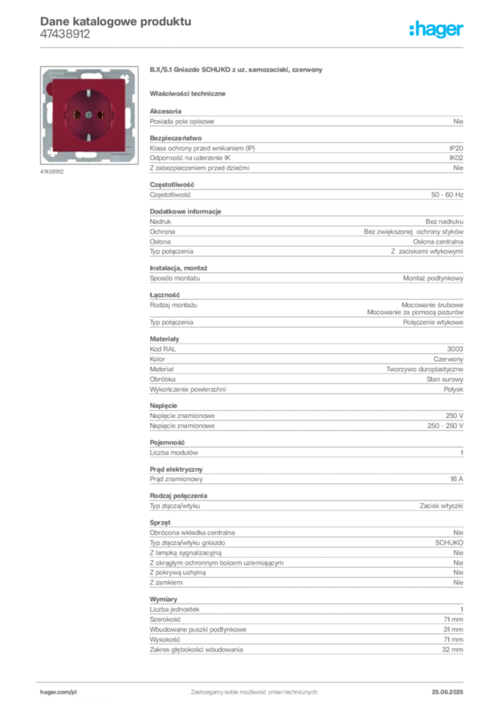 Zdjęcie Hager Karta katalogowa 47438912 | Hager Polska