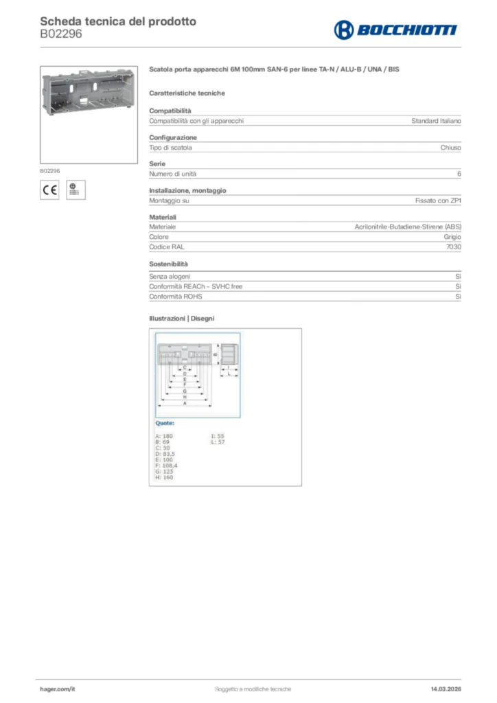 Immagine Bocchiotti Scheda tecnica del prodotto B02296 | Hager Italia