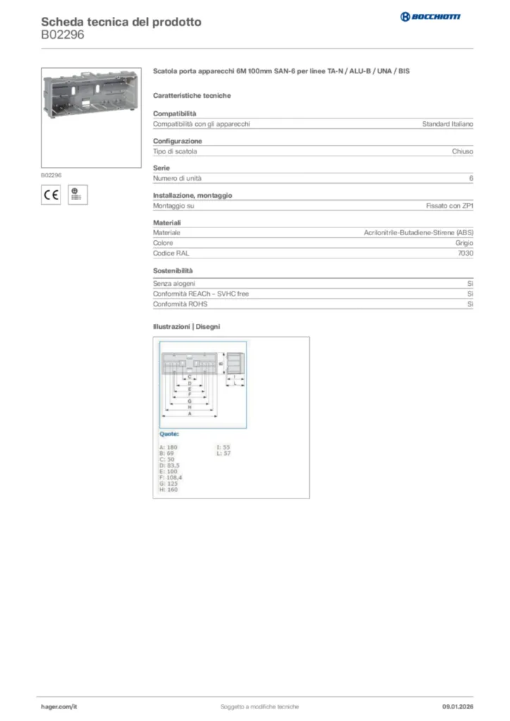 Immagine Bocchiotti Scheda tecnica del prodotto B02296 | Hager Italia