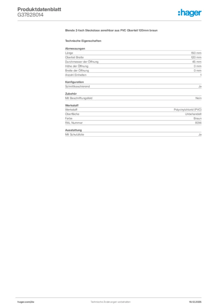 Bild Hager Produktdatenblatt G37828014 | Hager Deutschland