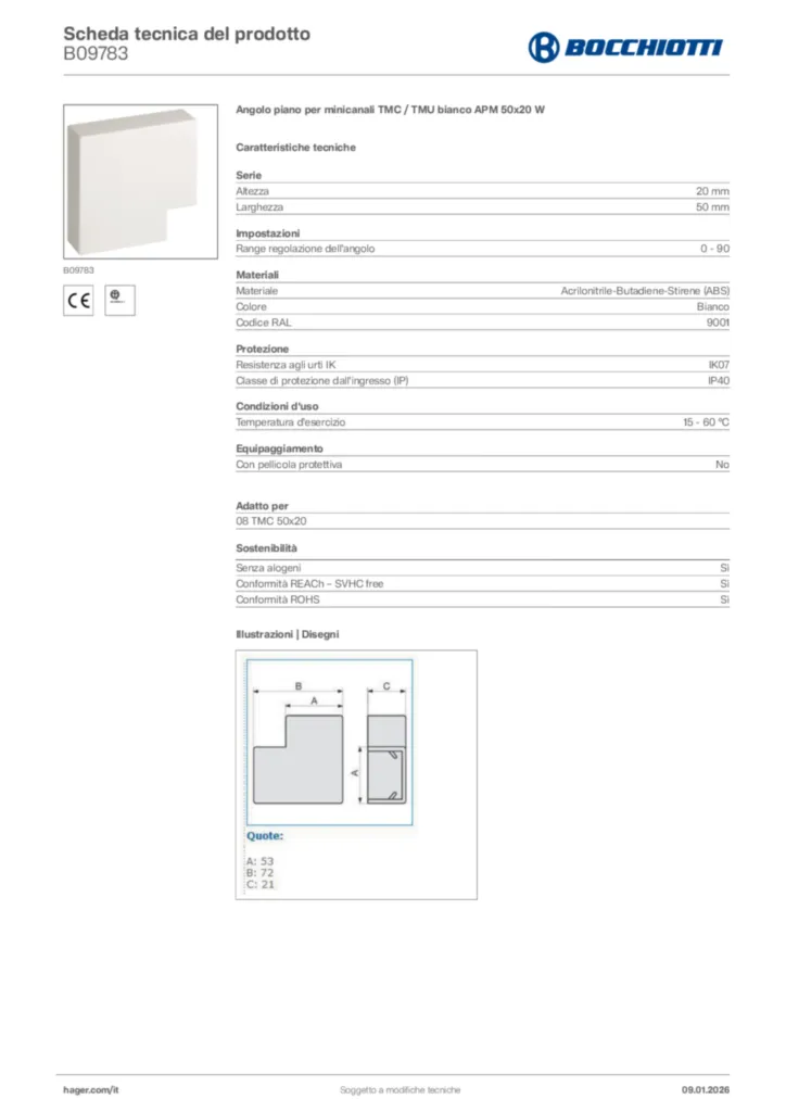 Immagine Bocchiotti Scheda tecnica del prodotto B09783 | Hager Italia