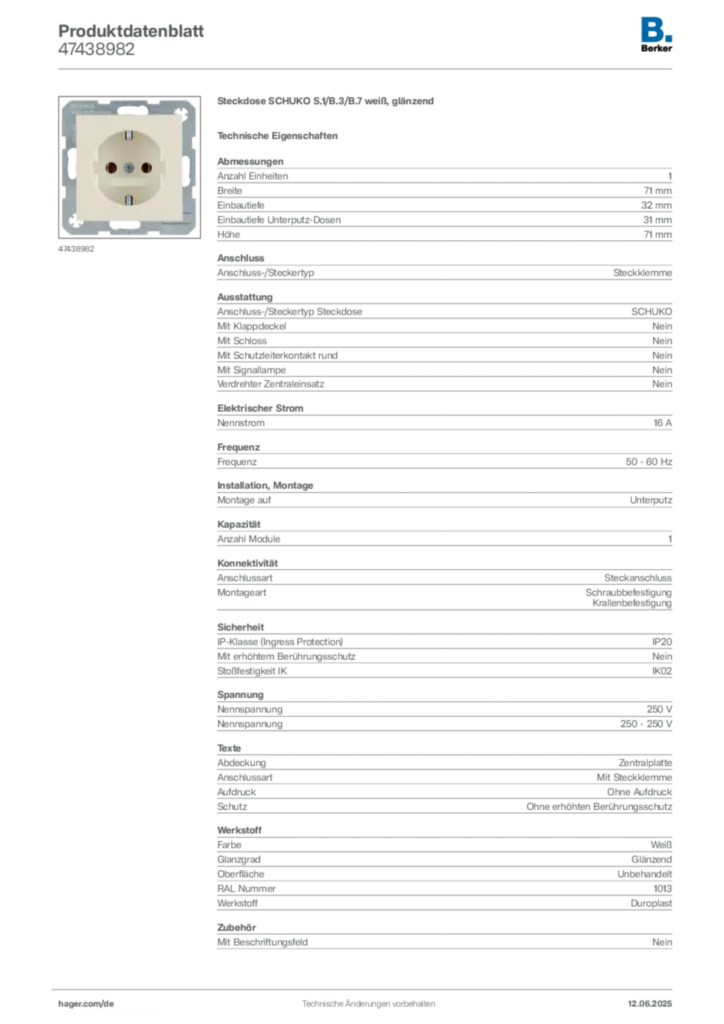 Bild Berker Produktdatenblatt 47438982 | Hager Deutschland