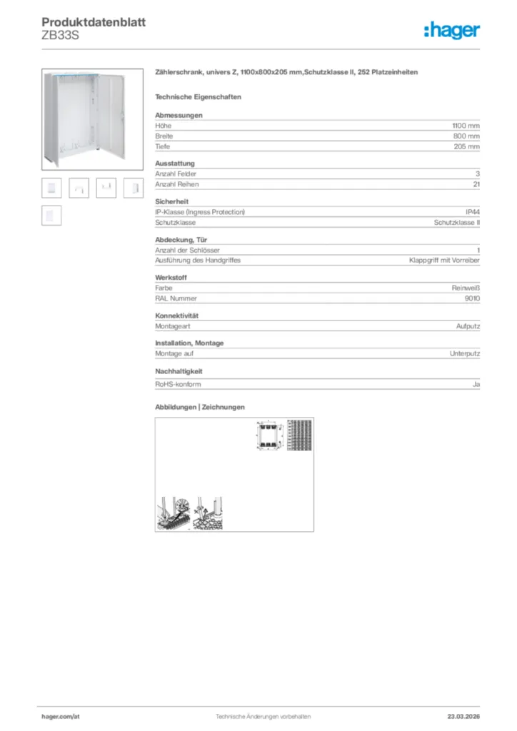Bild Hager Produktdatenblatt ZB33S | Hager Deutschland