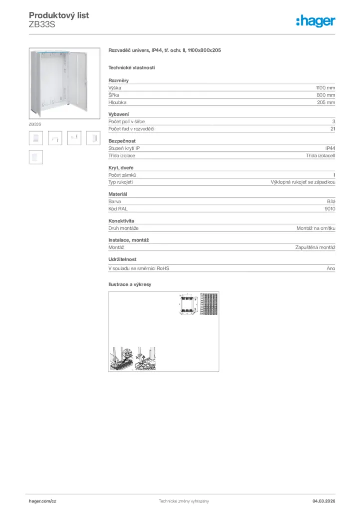 Obrázek Hager Product data sheet ZB33S | Hager