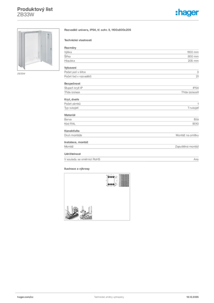 Obrázek Hager Produktový list ZB33W | Hager