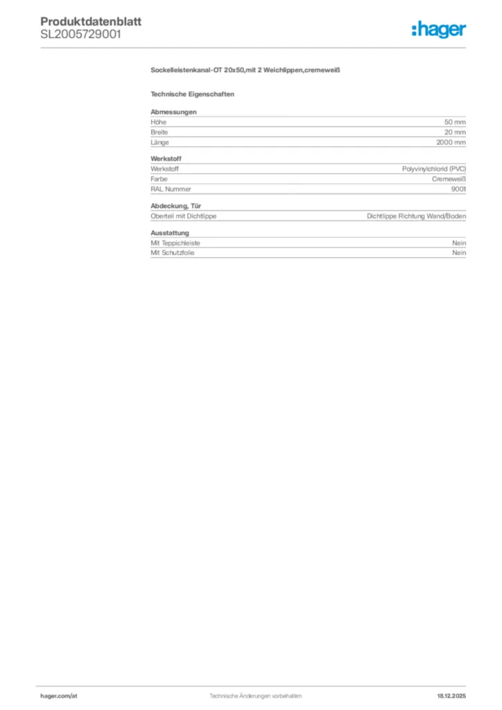 Bild Hager Produktdatenblatt SL2005729001 | Hager Deutschland