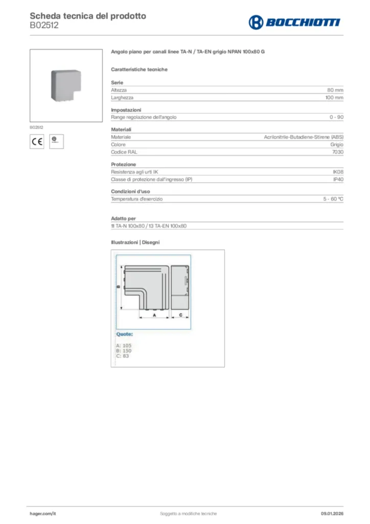 Immagine Bocchiotti Scheda tecnica del prodotto B02512 | Hager Italia