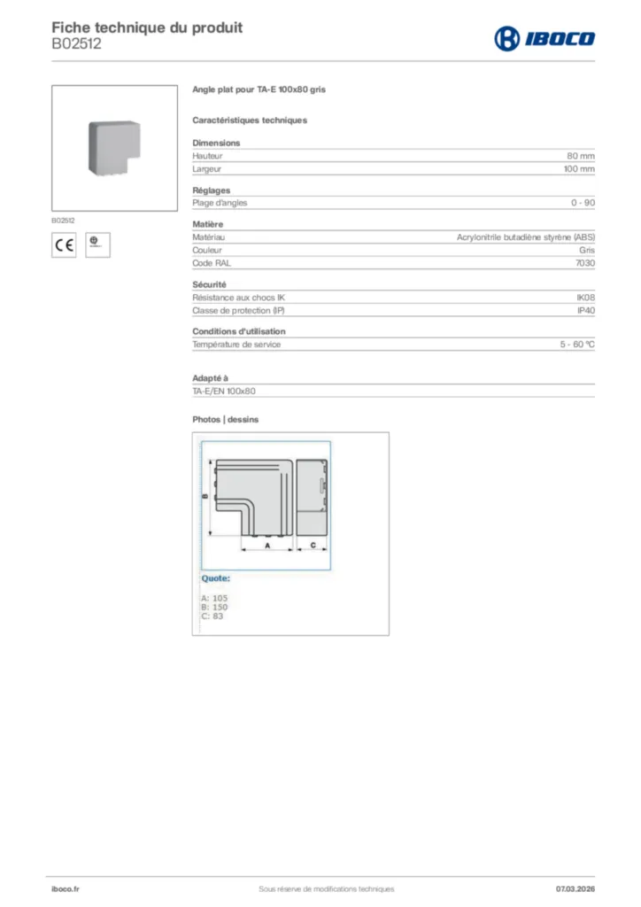 Image Iboco Fiche technique du produit B02512 | Hager France